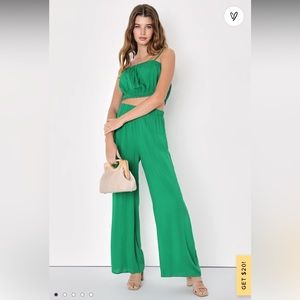 Exquisite Aesthetic Green Two-Piece Wide-Leg Jumpsuit